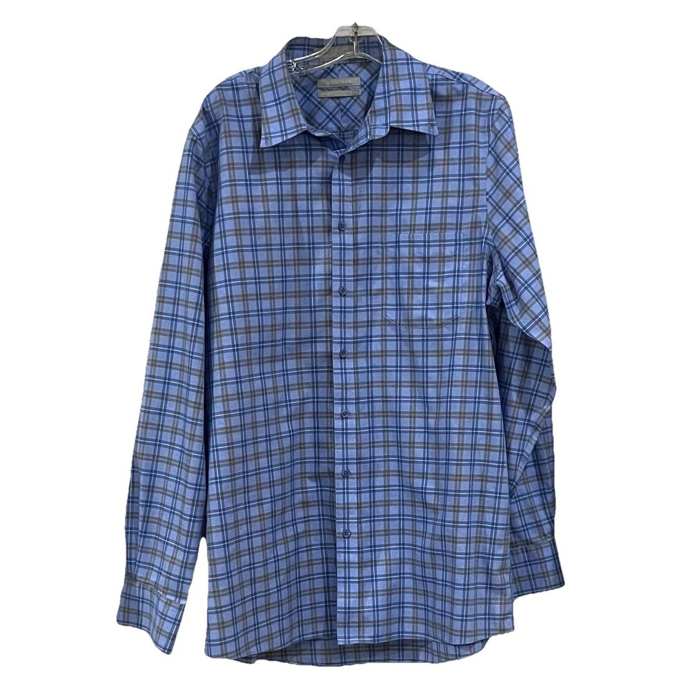 NWOT Nordstrom Smartcare Men’s XL Tall Wrinkle Free Button Down Blue Plaid Shirt